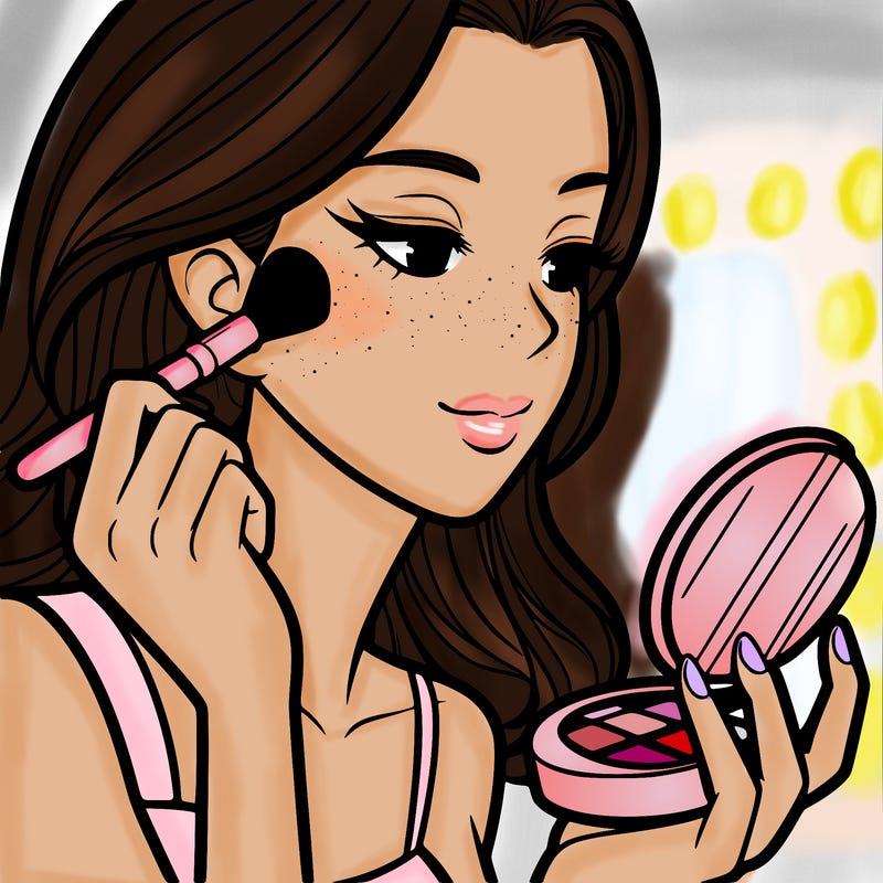 little girl putting on makeup