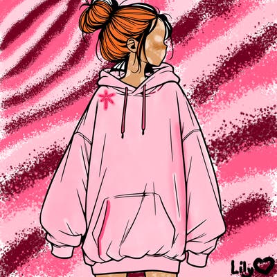 realistic girl with a oversized sweatshirt on and a bun