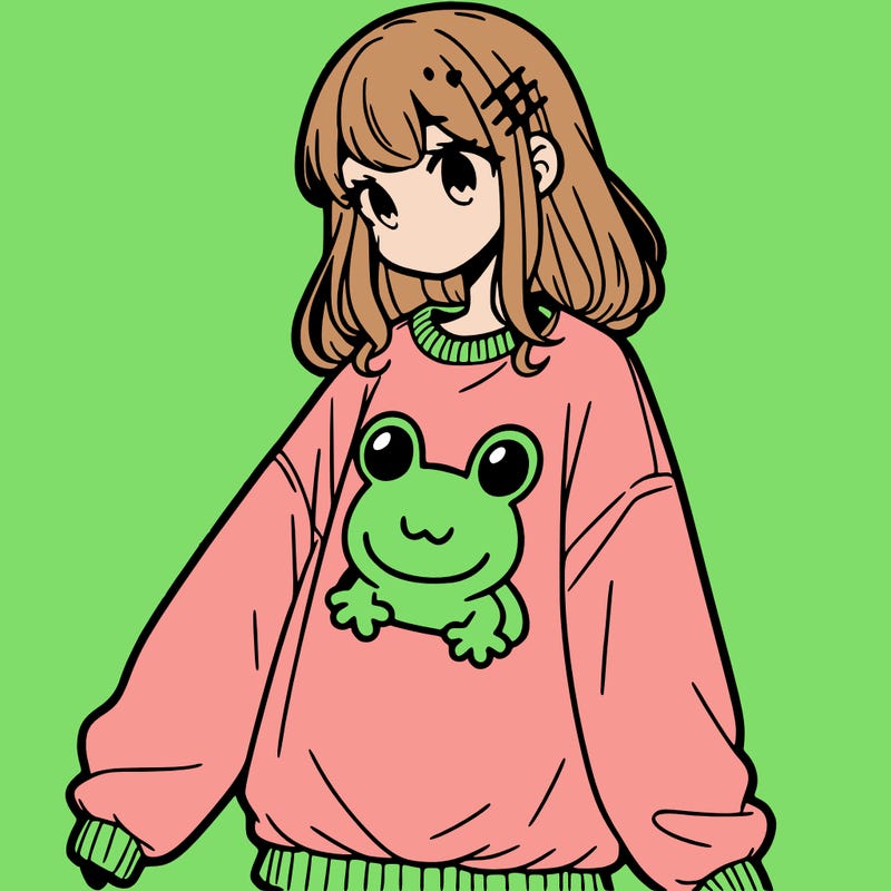 girl wearing frogging sweatshirt