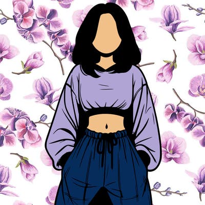 realistic girl faceless with baggy pants and a crop top