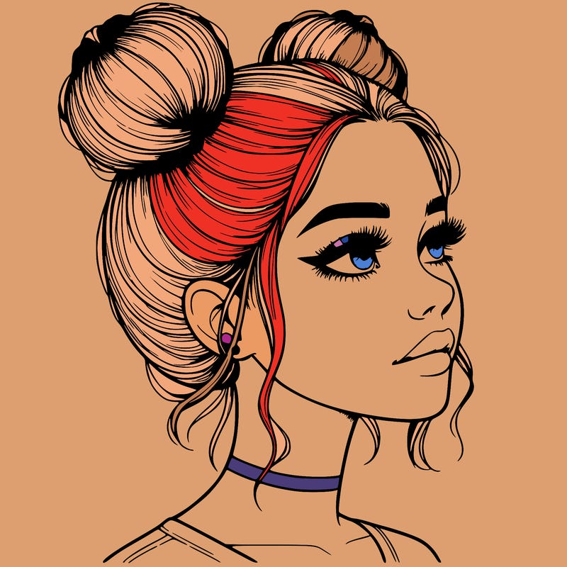 realistic girl with buns on the top of her head