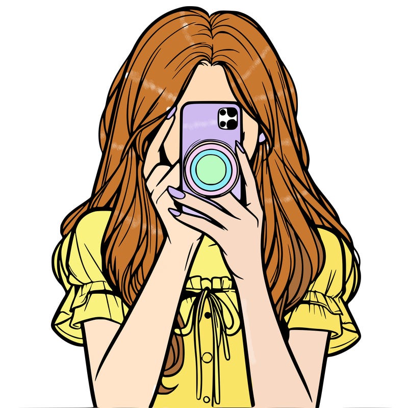 a realistic girl holding her phone taking pictures