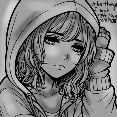 realistic sad girl with a hoodie