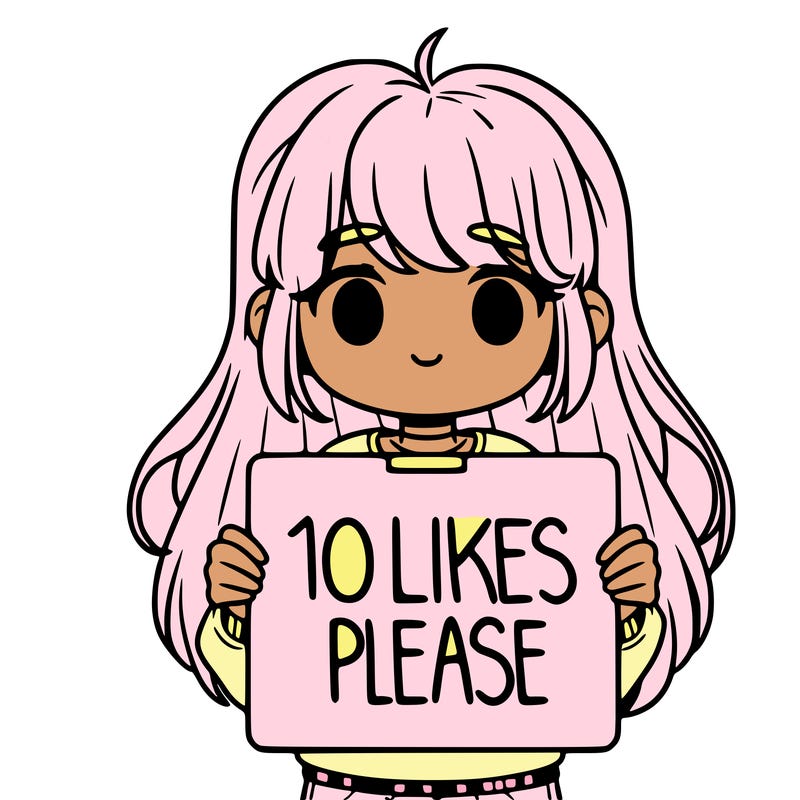 girl holding a sign saying 10 likes please