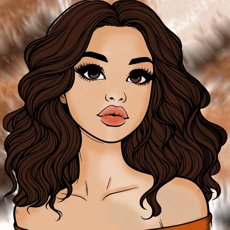 realistic girl with wavy hair and lips