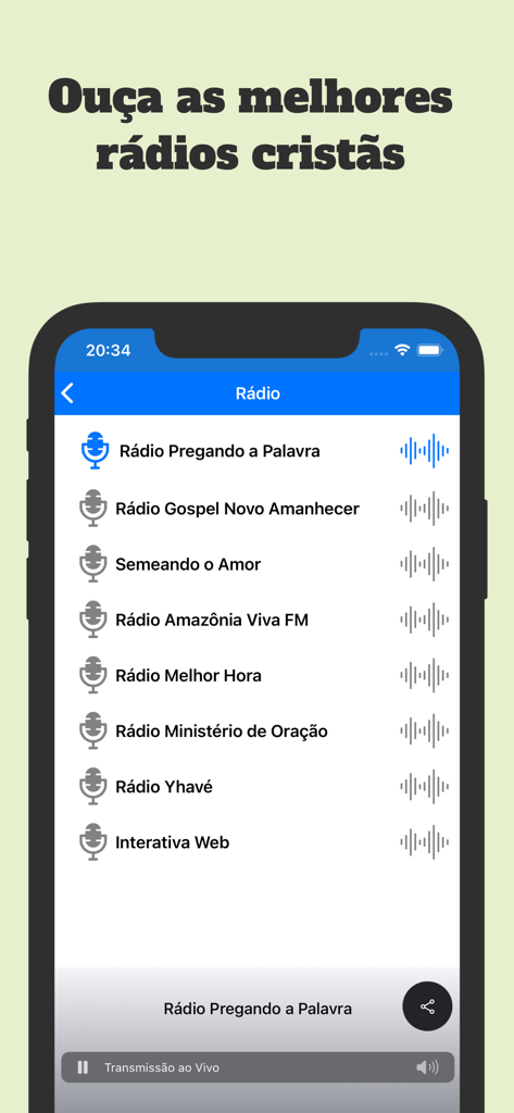 Harpa cristã com áudio: Hinos - Uma lista de várias estações de rádio cristãs disponíveis no aplicativo Harpa Crista
