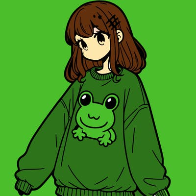 girl wearing frogging sweatshirt