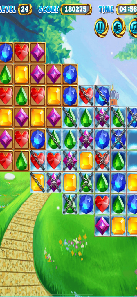 Jewel Poping Mania - Pantalla de juego de Jewel Poping Mania que muestra gemas coloridas y bloques de hielo