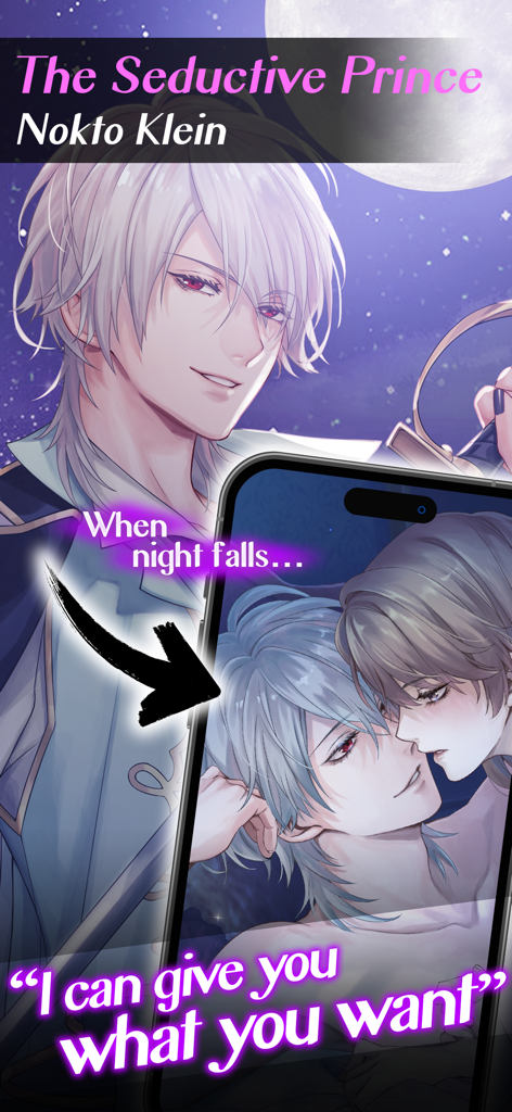 Nokto Klein Charakterillustration aus dem Ikemen Prince Otome Game in einer romantischen Szene