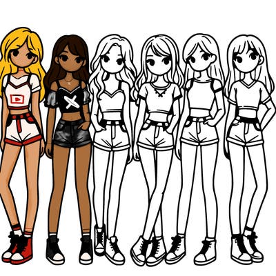 a group of girls wearing crop tops and shorts