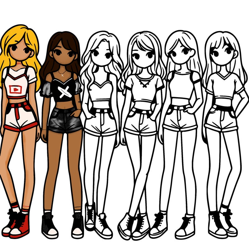 a group of girls wearing crop tops and shorts