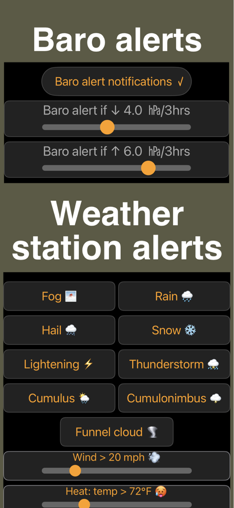 Altimeter & Barometer Pro - Customizable barometric and weather station alert settings in the Altimeter and Barometer Pro app.