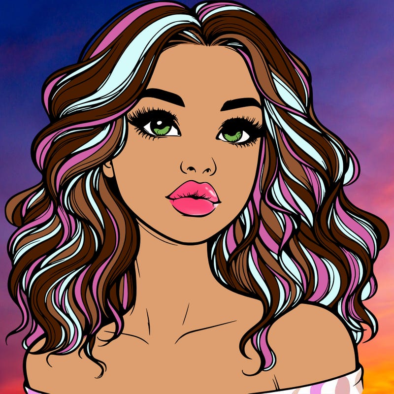 realistic girl with wavy hair and lips