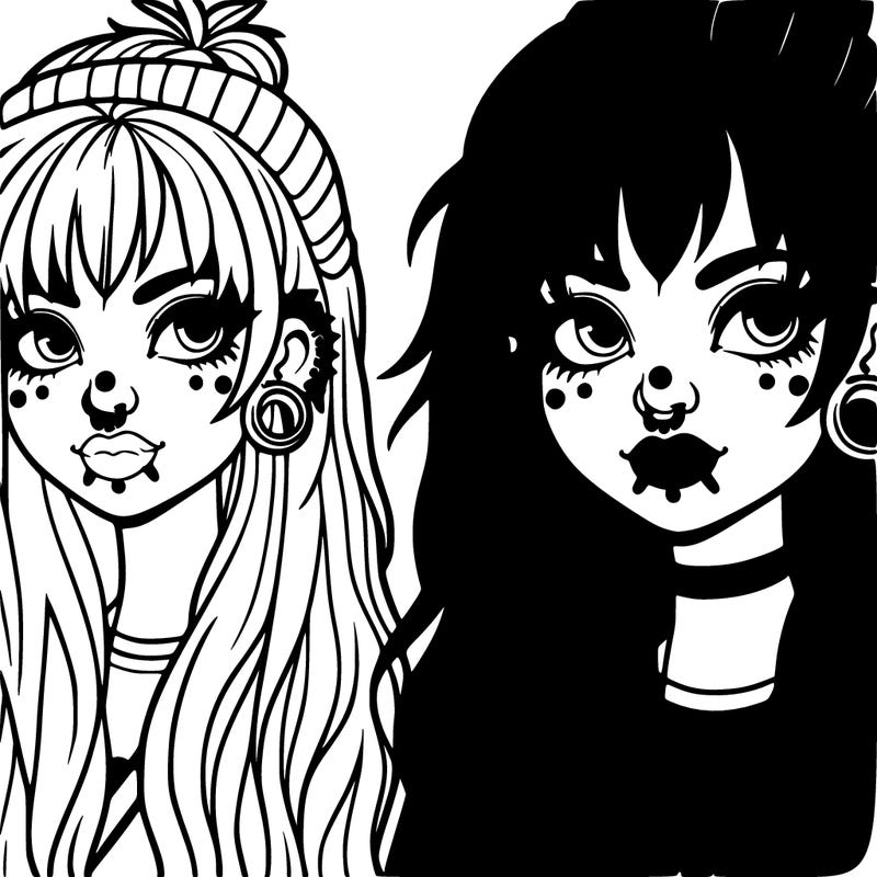 alternative girl with long hair and piercings