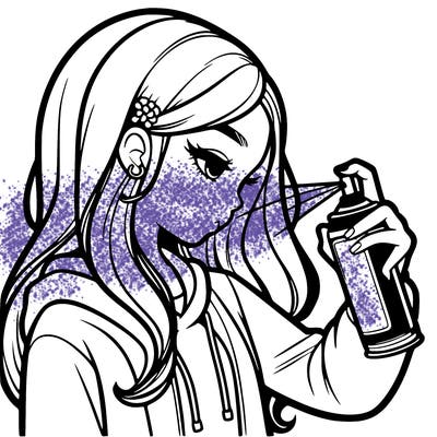 a realistic girl spray painting