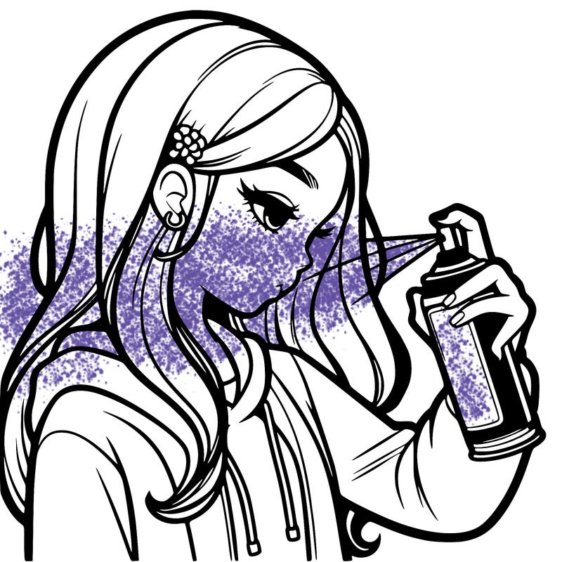 a realistic girl spray painting