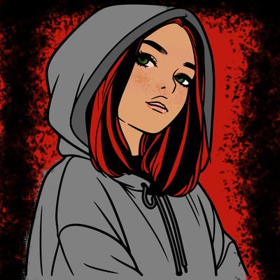 a realistic girl in a hoodie