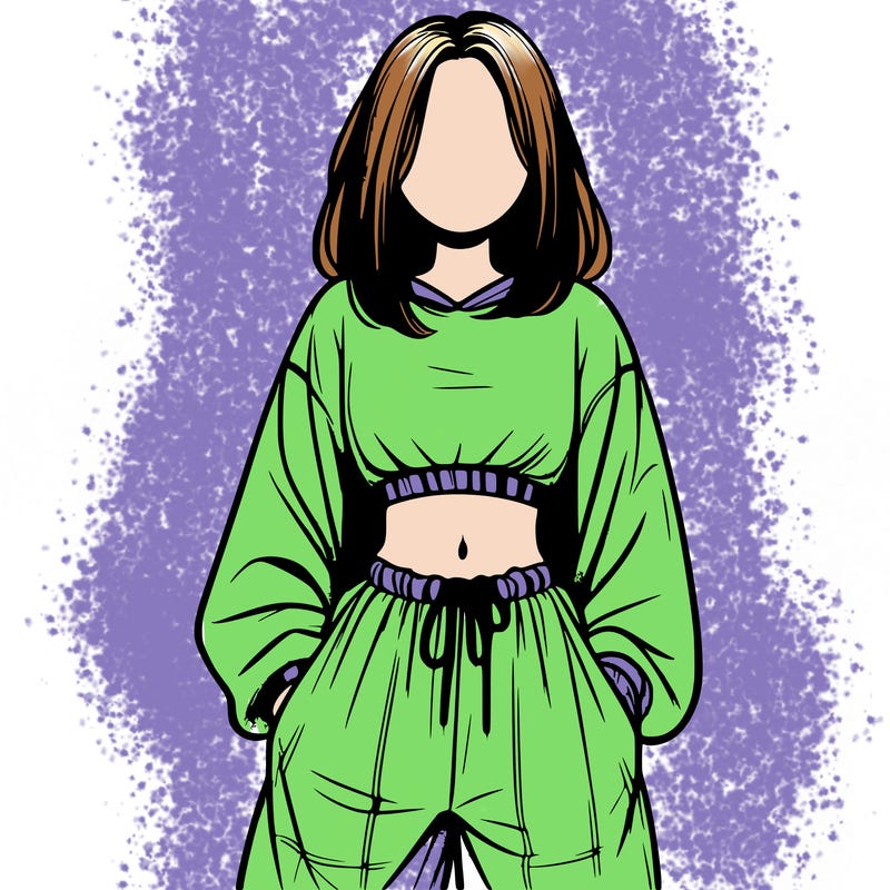 realistic girl faceless with baggy pants and a crop top