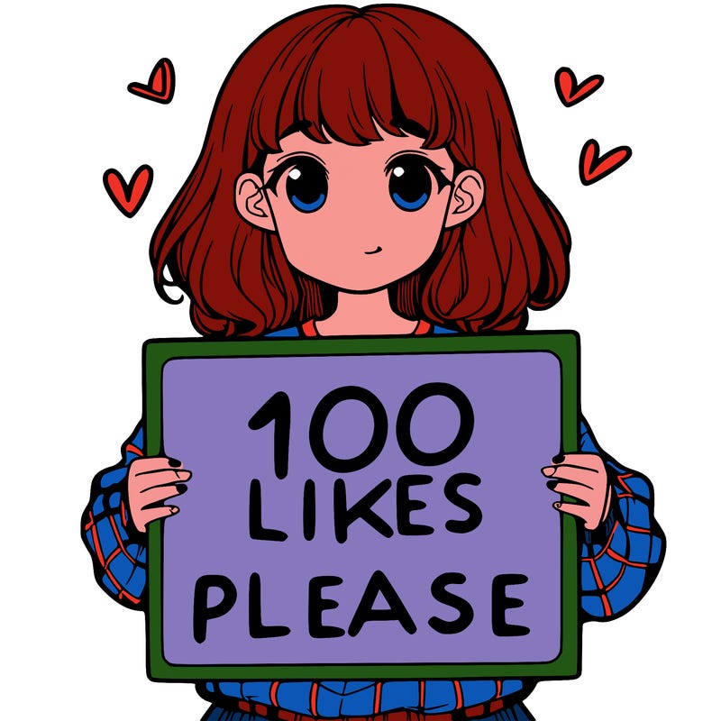 a girl holding a sign saying 100 likes please
