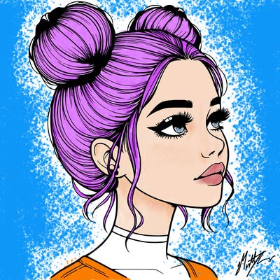 realistic girl with buns on the top of her head