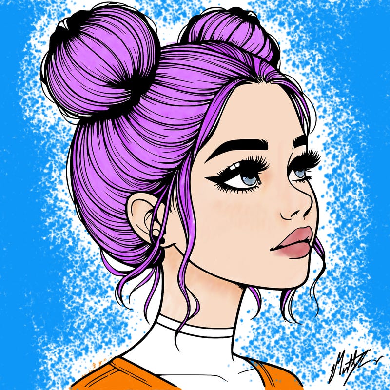 realistic girl with buns on the top of her head