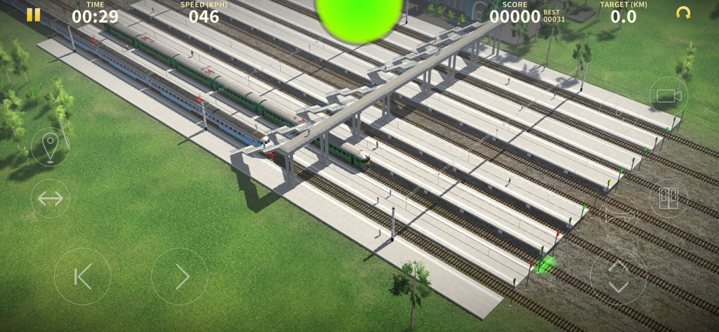 Electric Trains - Birds eye view of multiple trains at a station platform in Electric Trains simulation game