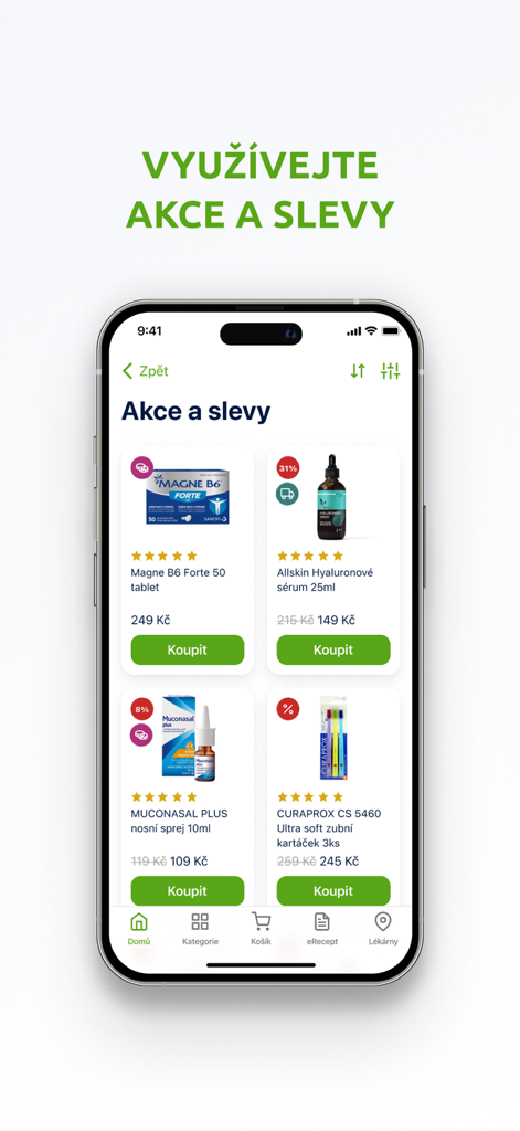 Pantalla móvil de la aplicación BENU Farmacia que muestra ofertas especiales y descuentos en productos farmacéuticos.