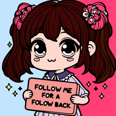 cute girl with a sign that says follow me for a follow back