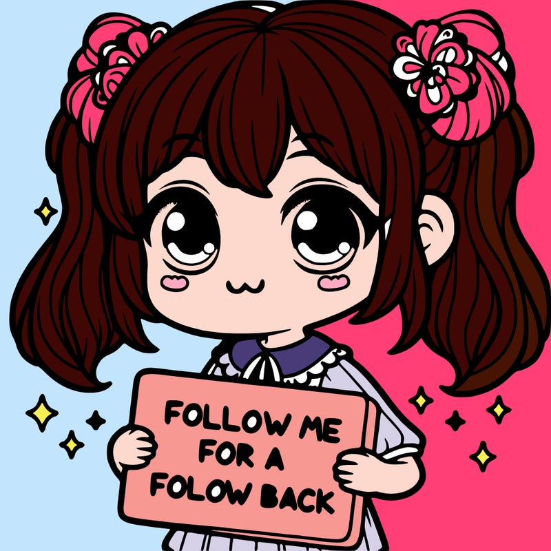 cute girl with a sign that says follow me for a follow back