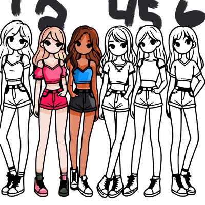 a group of girls wearing crop tops and shorts