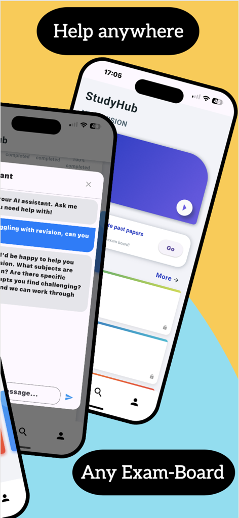 StudyHub - Schermate dell'app mobile StudyHub con un tutor AI e selezione del consiglio d'esame