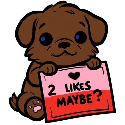 a puppy holding a sign that says 2 likes maybe?