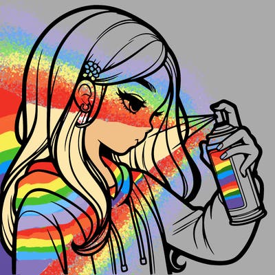 a realistic girl spray painting