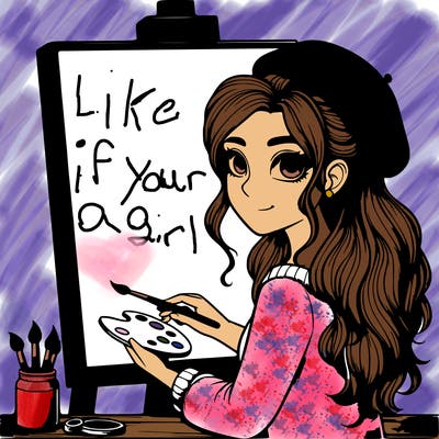 realistic girl artist painting a blank canvas