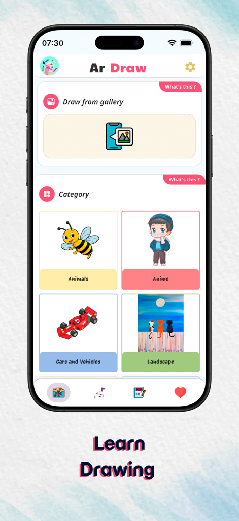 Drawing & Paint : Ar Drawing - AR Drawing app home screen showing drawing categories like anime and animals