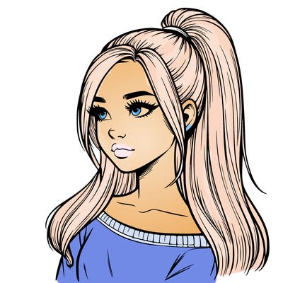 realistic girl with a high ponytail