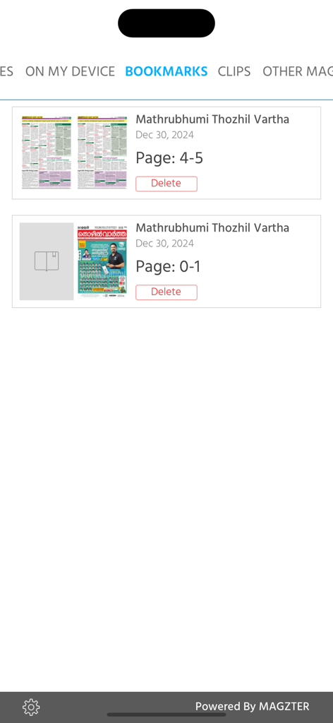 Mathrubhumi Thozhil Vartha - Mathrubhumi Thozhil Vartha bookmarks screen with saved employment news pages