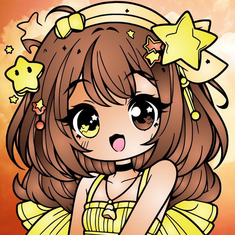 cute anime girl with star accessories