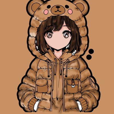 realistic anime girl in bear jacket