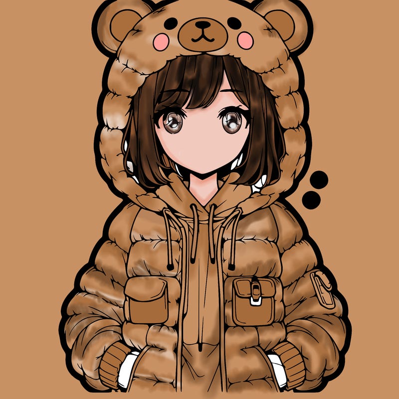 realistic anime girl in bear jacket