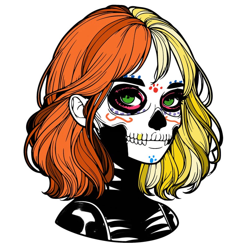 realistic girl with skull