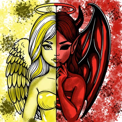 realistic angel half demon