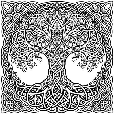 Immerse yourself in the dark elegance of this Gothic Celtic Tree Knots coloring page, where ancient symbolism meets intricate design. This detailed template captures the mystical essence of the Tree of Life, offering a uniquely satisfying coloring experience.