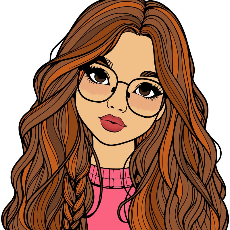 girl with long hair and freckles and glasses realistic