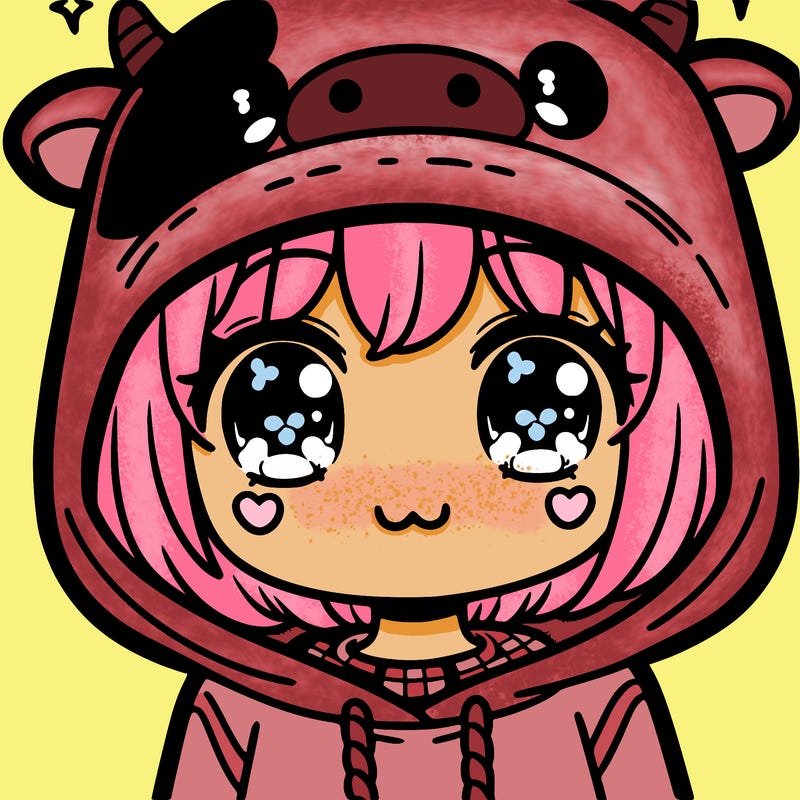 kawaii girl with cow hoodie