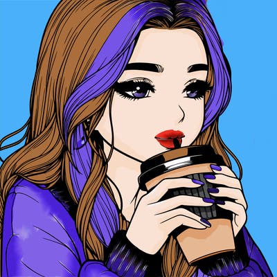 realistic girl drinking coffee