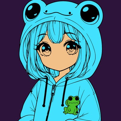 cute realistic girl in a froggy hoodie