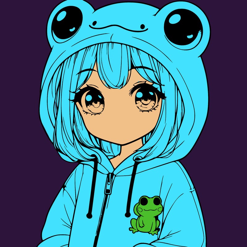 cute realistic girl in a froggy hoodie