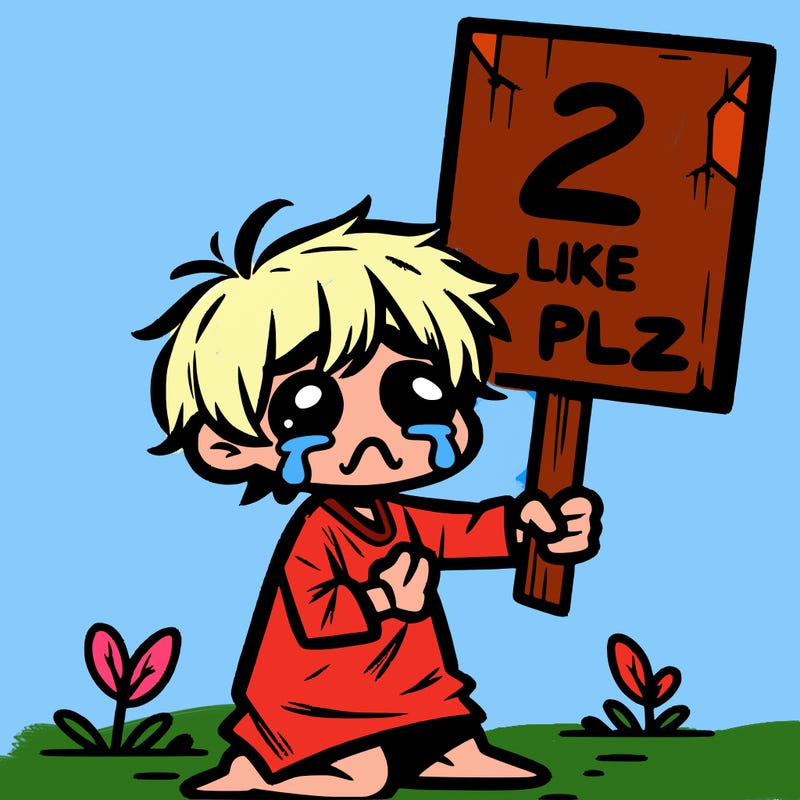 small poor toddler crying with sign that says 2 like plz