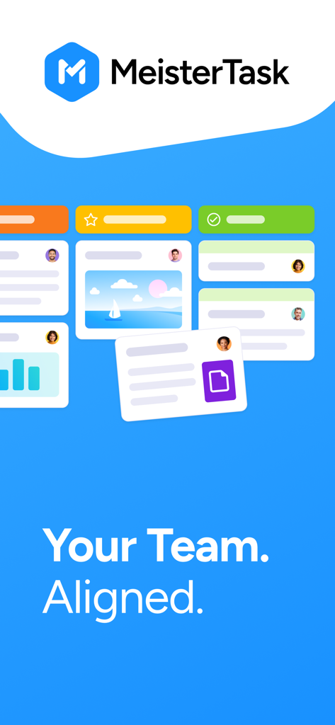 MeisterTask - Task Management - Interfaz de la aplicación MeisterTask que muestra la alineación del equipo a través de tableros de tareas al estilo kanban